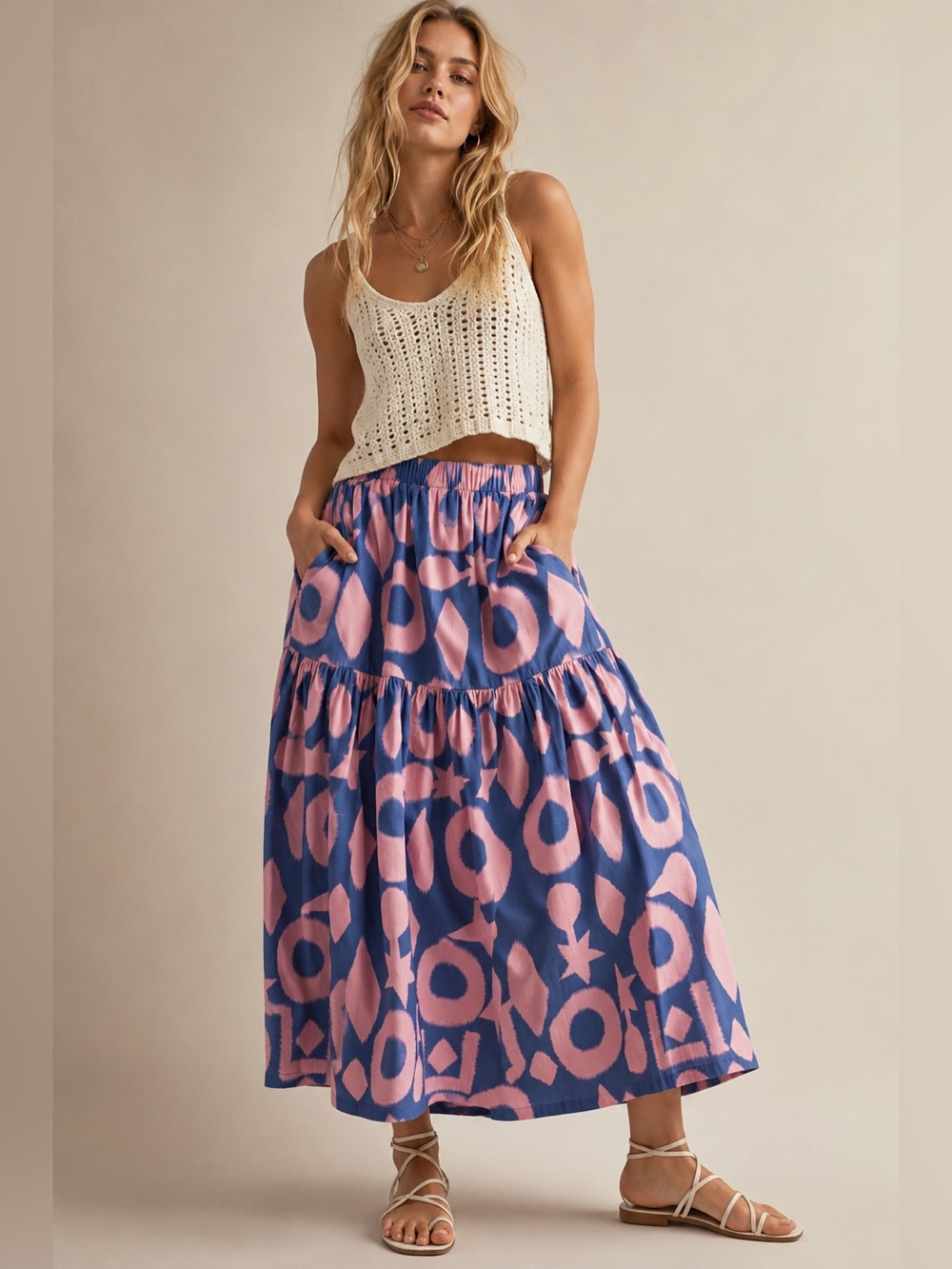 #170 CLOSEOUT FIRM 🌸New! Boho Cotton Tiered Midi Skirt
